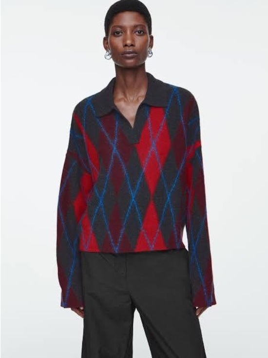 COS Sweaters - COS Argyle Wool Polo Jumper